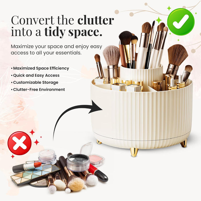 SPAULD Rotating Makeup Organizer, Adjustable Layers Spinning Skincare Organizer, Cosmetic Display Case with Brush Holder, Multi-Function Storage Carousel for Vanity Bathroom Countertop (Style 2)