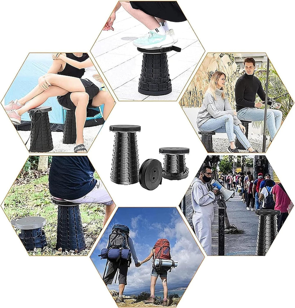 SKY-TOUCH Portable Telescopic folding Camping Stool,Load 400lbs, Retractable Adjustable Height Collapsible Stool, Lightweight Plastic Stool Indoor Outdoors Camping Hiking Travel BBQ Fishing (Black)