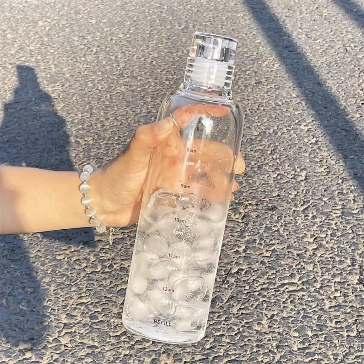 Leak-Proof BPA-Free Water Bottle with Time Marker, Large Capacity Plastics Drink Bottle for Office, Gym, Outdoor Sports (750 ml, clear) – image 1