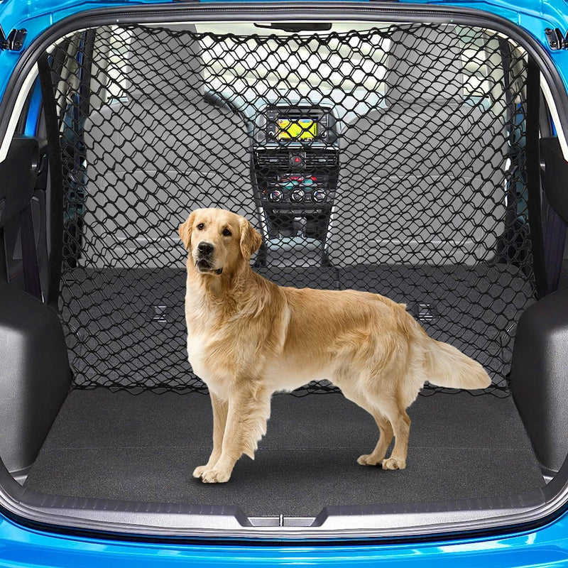 Dog Car Barrier SUV Pet Net + Free Metal Hooks, Dual Layer Pet Travel Safety Barrier Net , Easy to Install and Remove, Adjustable Car Dog Divider for Trucks, SUV, Vans, Car Net Organizer Storage Bag