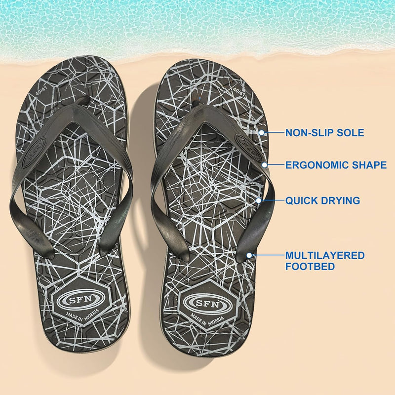 SFN Top Men's Flip Flops - Comfortable Beach Slippers for Men, Lightweight & Durable, Flat Sole Sandals for Casual Wear, Pool, Travel - Black