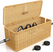 Cable Management Box, Handmade Rattan Organizer, 2 Open Slots Cords Hider Under Desk Cord Organizer Management, For Computer Router Usb Hub & Power Strip