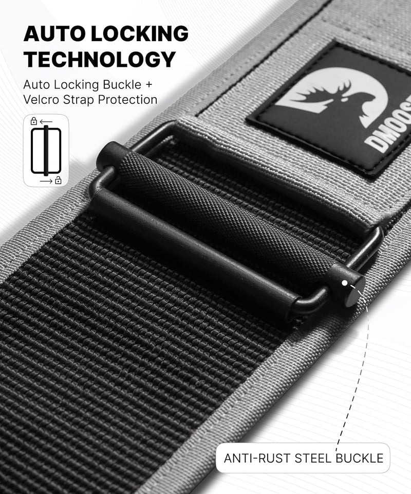 DMoose Fitness Weight Lifting Belt - Auto Locking 4" Nylon Gym Belt with Adjustable Buckle - Provides Lumbar Support & Stability for Olympic Training, WOD & Cross Training for Men & Women