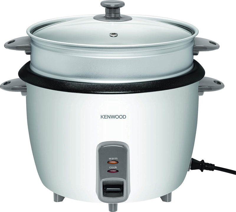 KENWOOD 2-in-1 Rice Cooker 2.8L 16-Cups Rice with Food Steamer Basket, Non-Stick Cooking Pot, Temepered Glass Lid, Warm/Cook Lights, Spatula Holder, Detachable Cord RCM71.000SS Silver