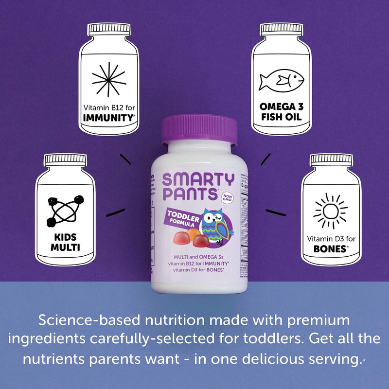 Toddler Formula Daily Gummy Multivitamin: Vitamin C, Vitamin D3, & Zinc for Immunity, Gluten Free, Omega 3 Fish Oil (DHA/EPA), Vitamin B6, B12, 180 Count (60 Day Supply)