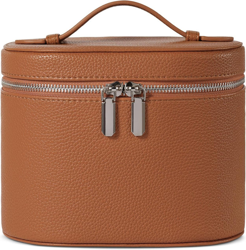 Makeup Bag Travel Makeup Bag with Compartments and Handle Portable Toiletry Bag for Women - brown