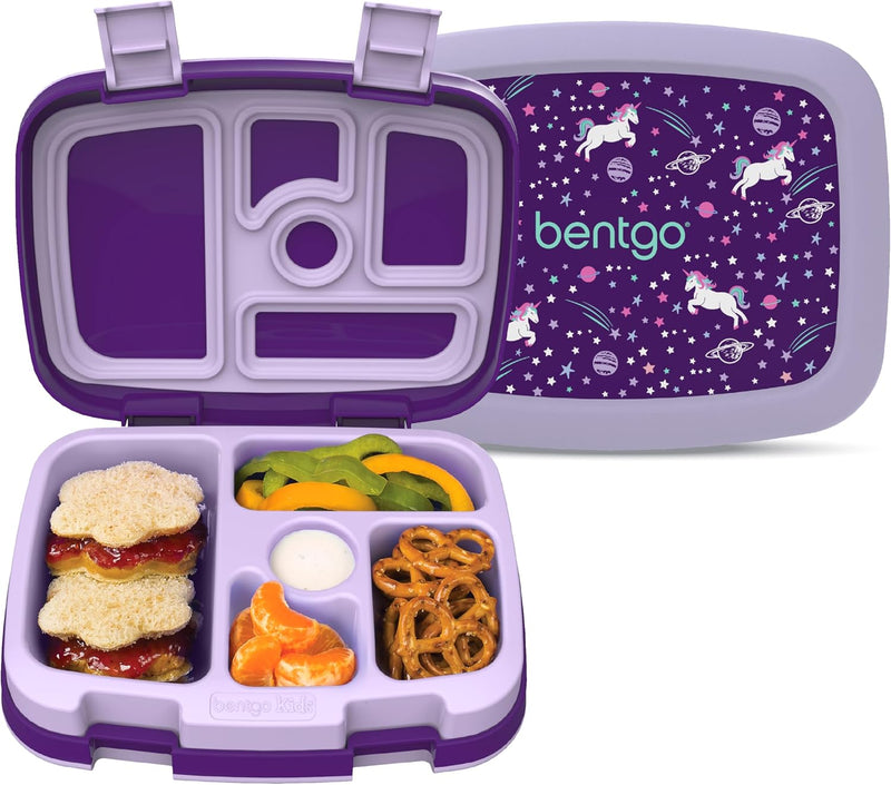 Bentgo Kids Prints Leak-Proof, 5-Compartment Bento-Style Kids Lunch Box - Ideal Portion Sizes for Ages 3 to 7 - BPA-Free, Dishwasher Safe, Food-Safe Materials (Dino Fossils) - Unicorn