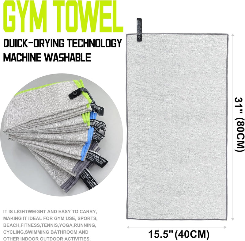 6 Pack Microfiber Gym Towels for Working OutFast Drying Workout Accessories Sweat Towels for Gym Gear,Gym Towels for Men & Women,Sports Exercise Fitness Gear Tennis Towels for Body Hot Yoga - 31" x 15.5" Grey ( 6 Pack )