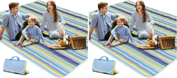 SKY-TOUCH Fortable Picnic Blanket, Waterproof Beach Blanket, Waterproof Picnic Blanket, Portable Picnic Mat, Portable Beach Mat, for Outdoor Camping Family Outdoor Park Garden - 180 x 145 cm (Square) (Pack of 2)