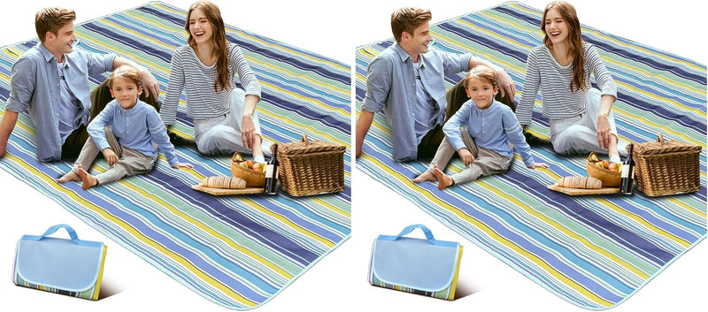 SKY-TOUCH Fortable Picnic Blanket, Waterproof Beach Blanket, Waterproof Picnic Blanket, Portable Picnic Mat, Portable Beach Mat, for Outdoor Camping Family Outdoor Park Garden - 180 x 145 cm (Square) (Pack of 2)
