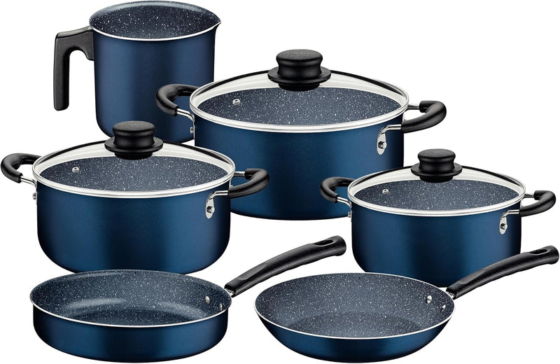 Tramontina 9 Pieces Blue Aluminum Cookware Set with Interior and Exterior Starflon Max Nonstick Coating - Blue