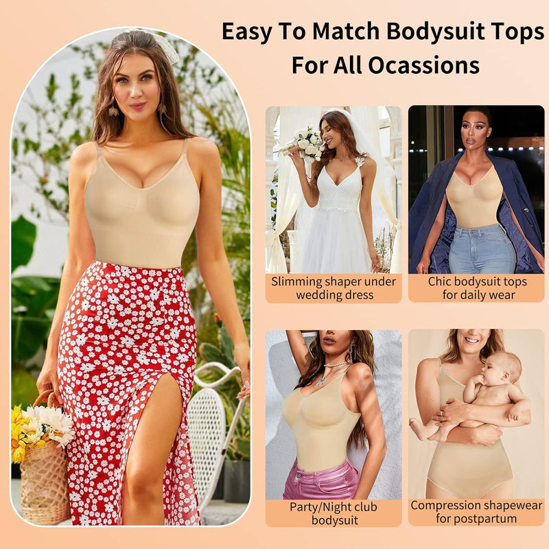 AOSBOEI Women Bodysuit Tops Shapewear Seamless Tummy Control Slimming Waist V Neck Sculpting Jumpsuits Body Shaper