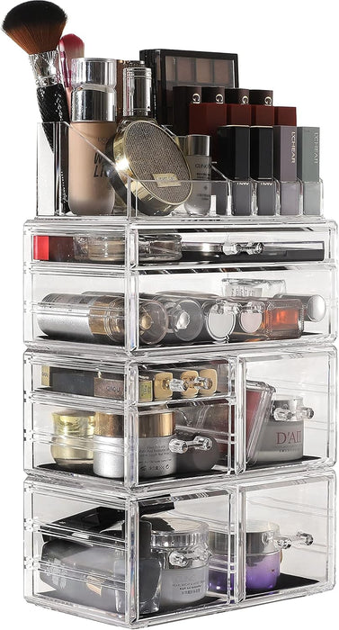 Large Clear Makeup Organizer Skin Care Cosmetic Display Cases Stackable Storage Box With 9 Drawers,Set of 4 By Cq acrylic