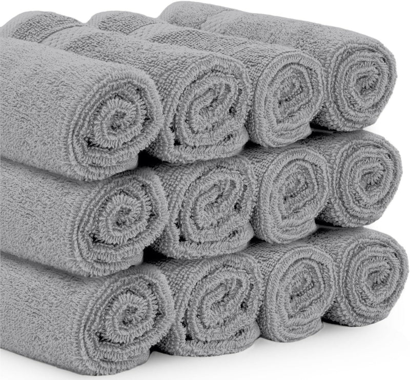 White Classic Luxury Cotton Washcloths - Small Hotel Spa Bathroom Face Towel | 12 Pack |