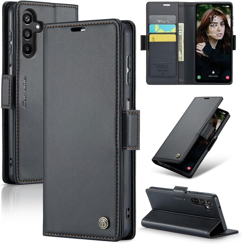 For Samsung Galaxy A73 5G Leather Case RFID Blocking 3 Card Slot Mobile Cover - Black - Galaxy A15 4G / A15 5G Black