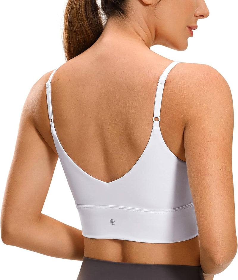 CRZ YOGA Women's V Back Longline Sports Bra with Adjustable Straps Wireless Workout Padded Yoga Bra Cropped Tank Tops