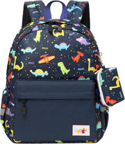 Preschool Kindergarten Backpack, Little Kid Backpacks for Boys and Girls with Chest Strap - Dark Blue Dinosaurs