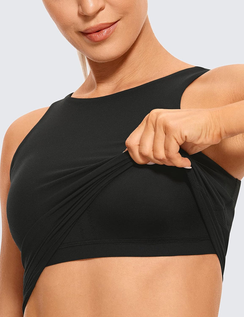 CRZ YOGA Womens Butterluxe High Neck Longline Sports Bra - U Back Padded Crop Workout Tank Top with Built in Bra