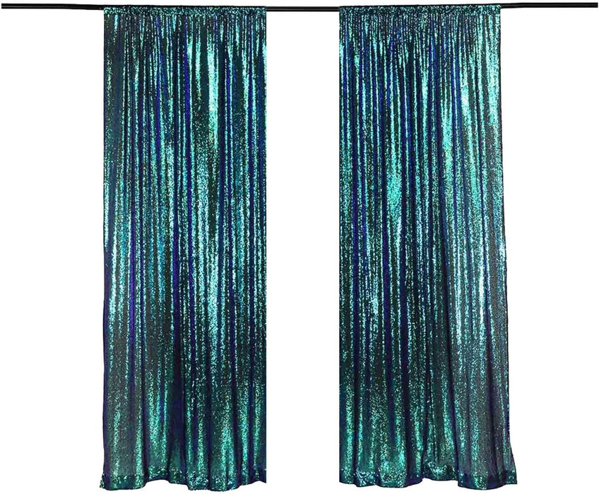 LQIAO 2 Panels Light Gold Sequin Backdrop Glitter Fabric for Wedding Birthday Parties Shimmer Wall-2x8ft