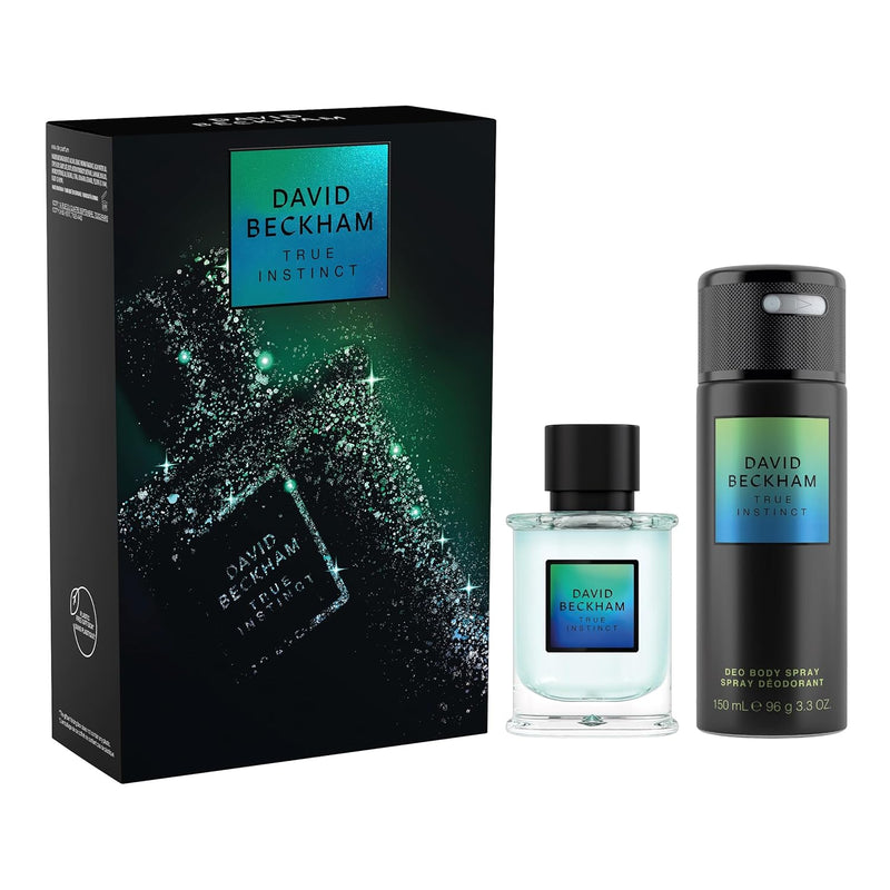 David Beckham True Instinct Eau de Parfum and Deo Body Spray Gift Set for Men, Ambery, Woody Scent, 50ml (1.6oz), 150ml (5oz)