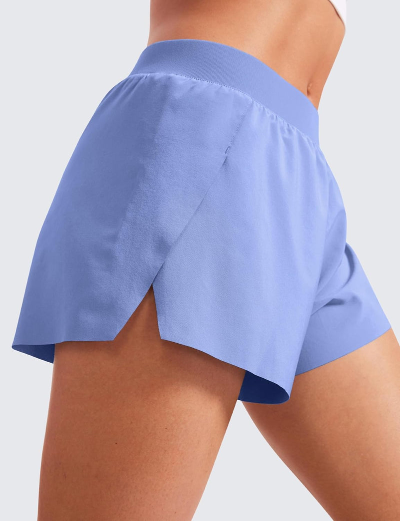 CRZ YOGA Running Shorts for Women High Waisted V Split Gym Workout Athletic Track Shorts with Mesh Liner Quick Dry