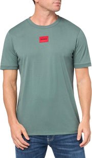 mens Ribbed Crew Neck Regular Fit Center Logo T-shirt T-Shirt - Balsam Green