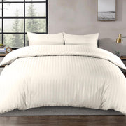 100% Cotton Luxury Hotel Quality Sateen Duvet Cover Set, 2cm Satin Stripe, Hidden Button Closure, Ultra-Soft Sateen Weave, Breathable & Hypoallergenic (White, Queen 240x220cm) - Cream/Ivory Twin/Single 160x210cm
