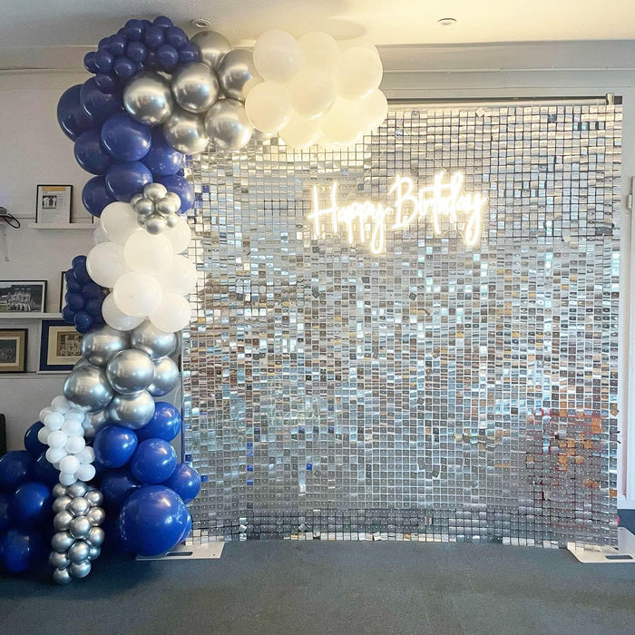 LuoluoHouse Shimmer Wall Panel Sequin Backdrop Panels 12 Packs-Iridescent Silver Backdrop for Graduation Anniversary Backdrop Wall Backdrops Engagement Decoration
