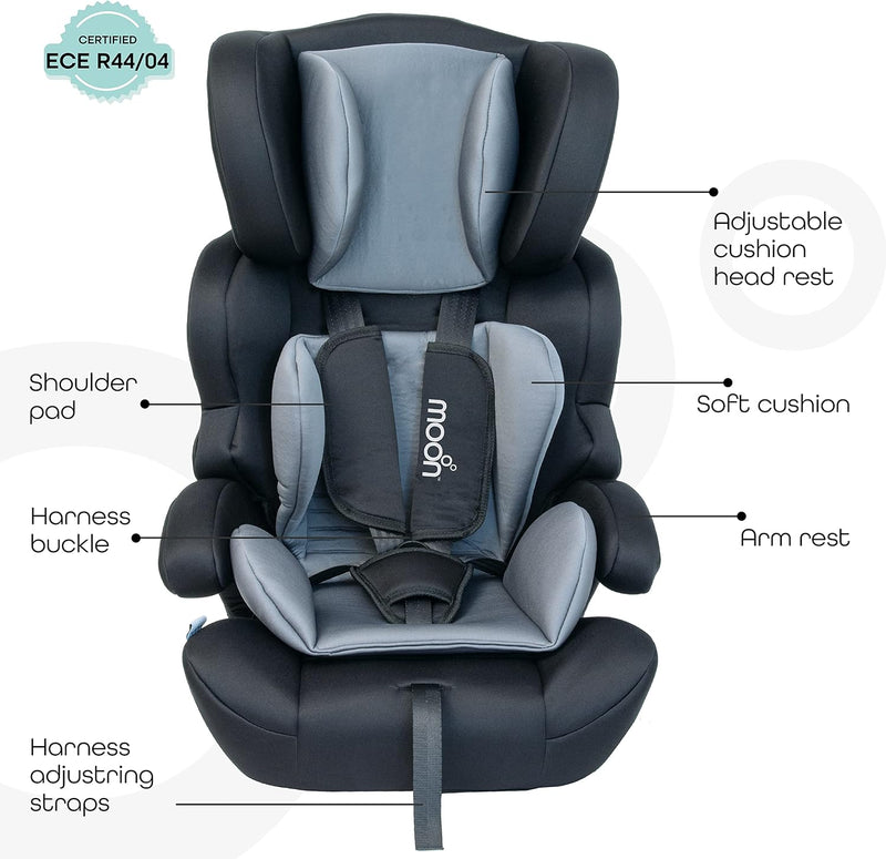 The Moon Brand Tolo Car Seat – Baby Travel Gear for Kids (9m to 11yrs) – ForwardFacing Child Booster Seat w/ Adjustable Headrest – Group 123 Comfort Car Accessories – Green