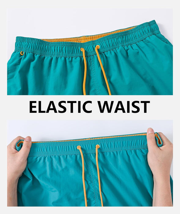 RBYEKP Mens Swimming Trunks 2 Pack Quick Dry Beach Surfing Shorts for Men Elastic Waist Board Short with Mesh Lining(Slim Fit)