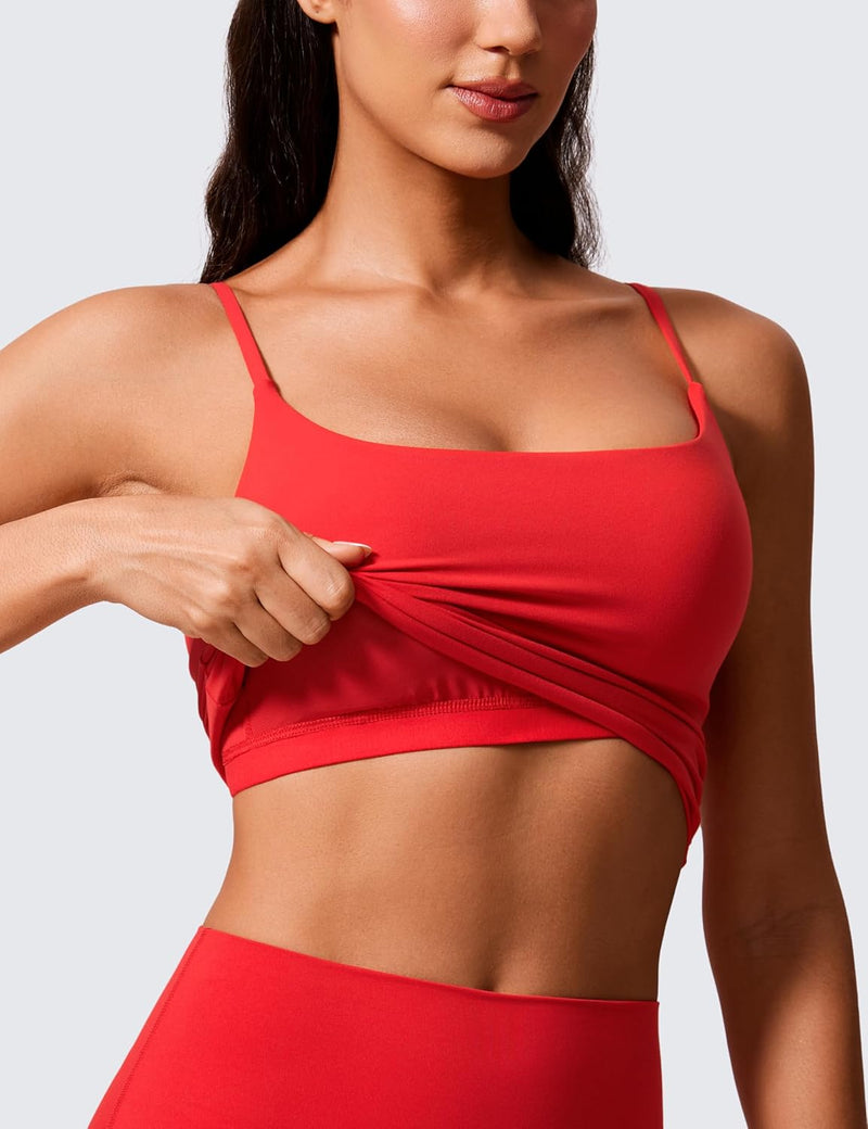 CRZ YOGA Butterlift Womens Scoop Neck Longline Sports Bra - U Back Adjustable Straps Workout Crop Tank Top with Built in Bra
