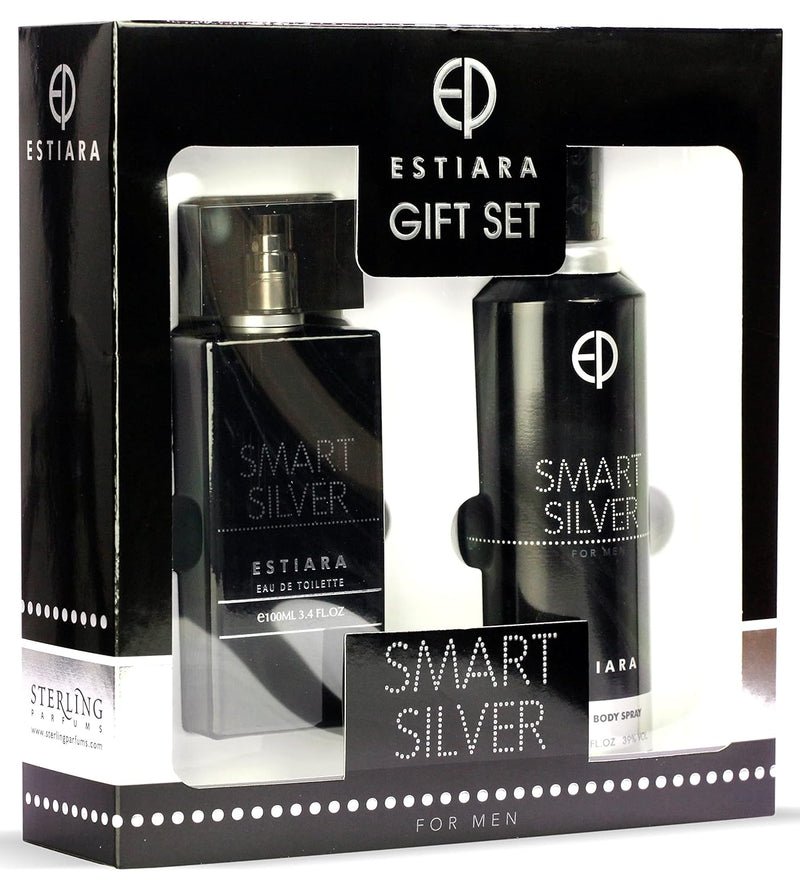 Estiara Smart Silver 2 Piece Gift Sets For Men - Eau De Toilette 100ML + 200ML Perfume Body Spray - perfume for men