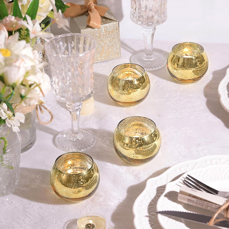 Lamorgift Clear Votive Candle Holders Set of 12 - Mercury Glass Votives Candle Holder - Tealight Candle Holder for Home Decor and Weddings/Parties Table Centerpieces