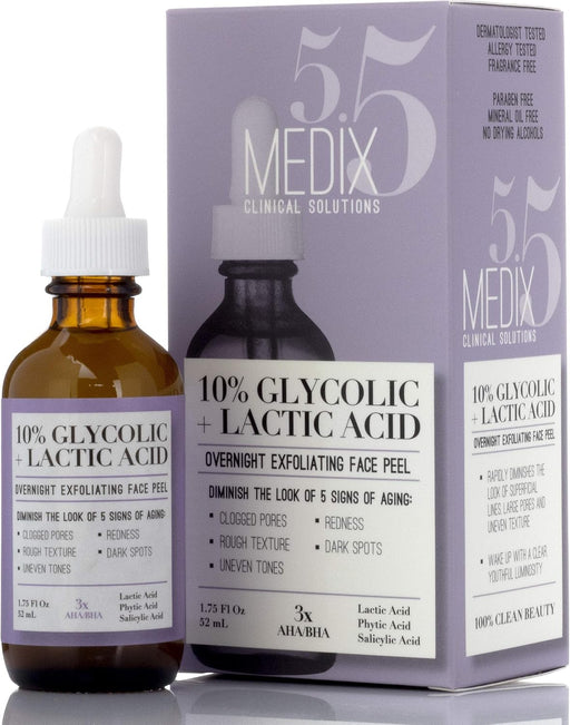 Medix 10% Glycolic Acid Face Peel Exfoliating Serum W/Lactic Acid + Salicylic Acid Gentle Skin Care Exfoliate Facial Peel Treatment Targets Fine Lines, Wrinkles, Large Pores, Age Spots 1.75 FL Oz