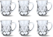 FEELINGS Glass Tea Mug 6PCS Set Coffee & Tea Cups,Crystal Clear, Durable, Heat-Resistant (190ML) - 105ML