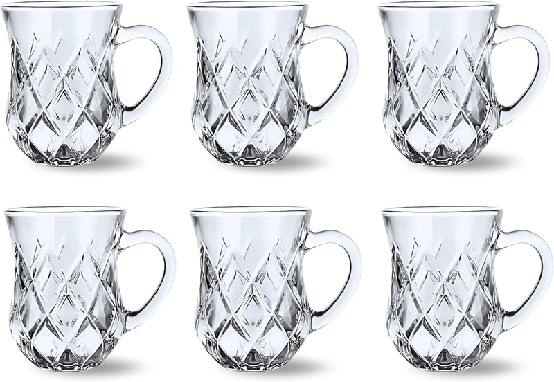 FEELINGS Glass Tea Mug 6PCS Set Coffee & Tea Cups,Crystal Clear, Durable, Heat-Resistant (190ML) - 105ML