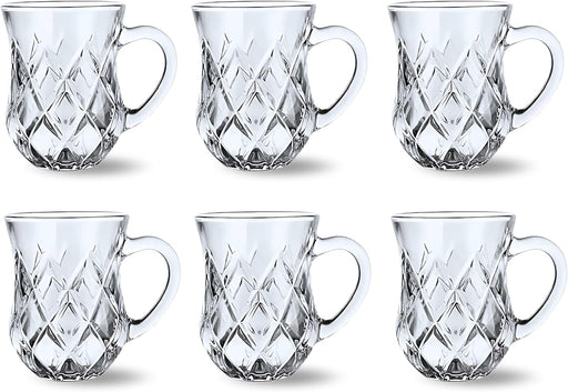 FEELINGS Glass Tea Mug 6PCS Set Coffee & Tea Cups,Crystal Clear, Durable, Heat-Resistant (190ML) - 105ML