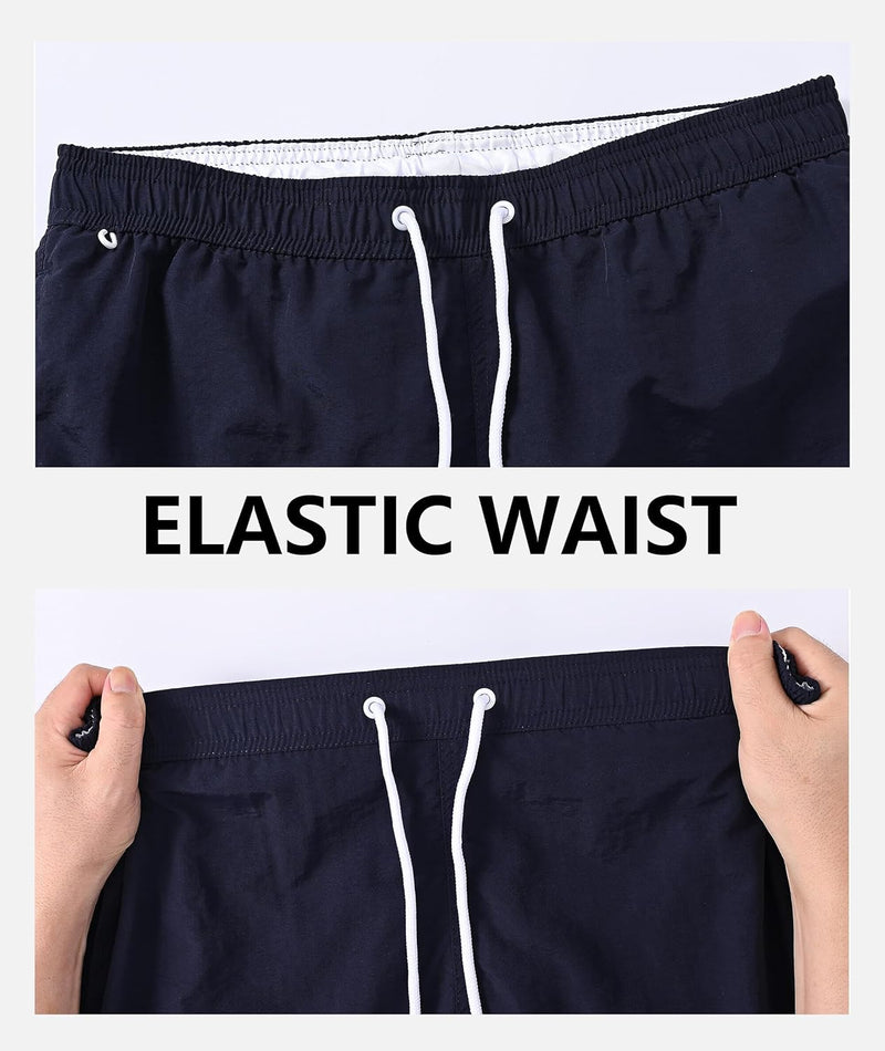 RBYEKP Mens Swimming Trunks 2 Pack Quick Dry Beach Surfing Shorts for Men Elastic Waist Board Short with Mesh Lining(Slim Fit)