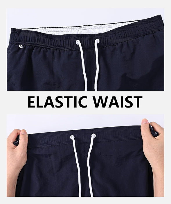 RBYEKP Mens Swimming Trunks 2 Pack Quick Dry Beach Surfing Shorts for Men Elastic Waist Board Short with Mesh Lining(Slim Fit)