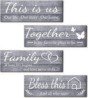 Joyhawk 4 Pieces Home Wall Signs, THIS IS US/TOGETHER/BLESS THIS HOME/FAMILY Wall Decor For Living Room Bedroom, Rustic Wooden Farmhouse Wall Art , 4.7 x 13.8 Inch(Brown) - Gray