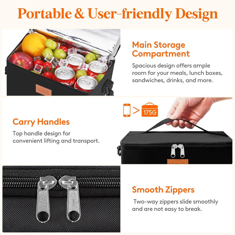 Insulated Lunch Bag 6.5L, Small Cooler Bags for Men Women Adult, Waterproof Packed Lunch Box, Leak-Proof Thermal Tote for Work, Picnic, Outdoor, Beach, Camping, BBQ, Travel