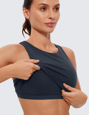 CRZ YOGA Butterluxe Womens Racerback High Neck Longline Sports Bra - Padded Workout Crop Tank Tops with Built in Shelf Bra