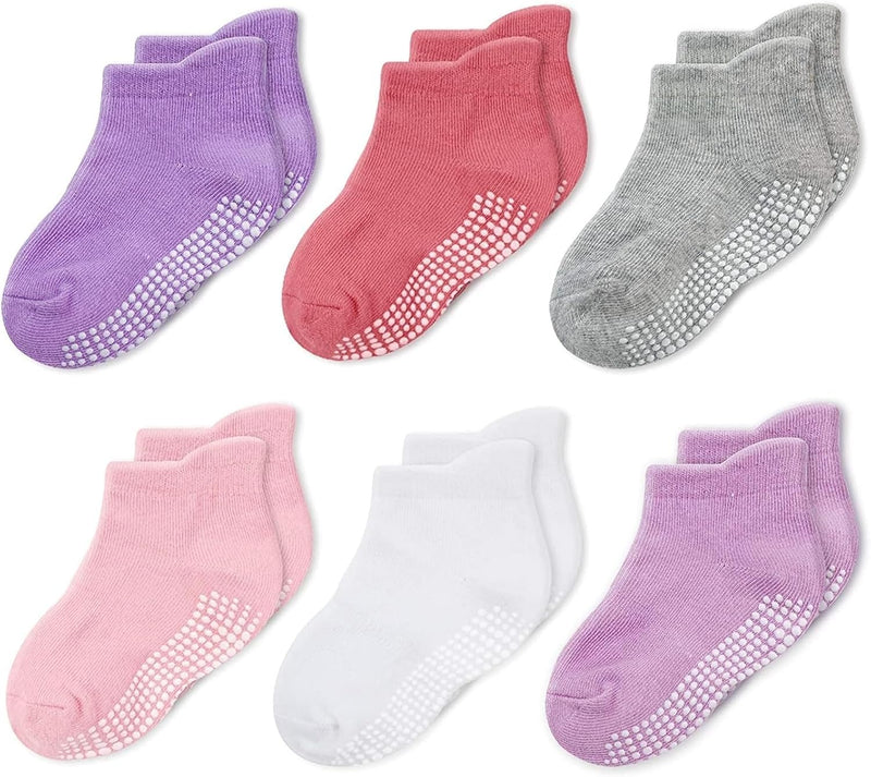 CozyWay Non-Slip Socks with Grippers - Ankle Style for Little Girls and Boys, Infants, Toddlers, Children
