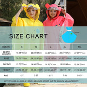 Cartoon Kids Rain Poncho with Hood - Lightweight Waterproof Raincoat for Toddler Boys & Girls, Windproof Reflective Jacket for Outdoor Activities, Packable Cape for Hiking Camping Travel