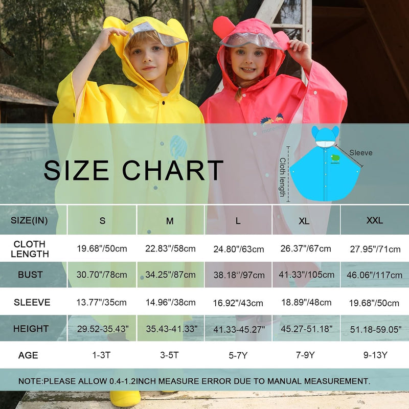 Cartoon Kids Rain Poncho with Hood - Lightweight Waterproof Raincoat for Toddler Boys & Girls, Windproof Reflective Jacket for Outdoor Activities, Packable Cape for Hiking Camping Travel