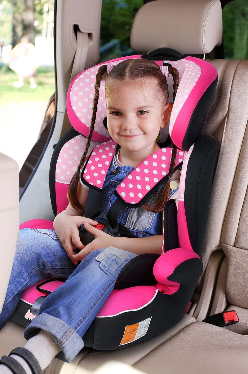 Disney Minnie Mouse Baby/Kids 3-in-1 Car Seat + Booster Seat - Adjustable Backrest - Extra Protection - Suitable from 9 months to 12 years (Group 1/2/3), Upto 36kg (Official Disney Product)
