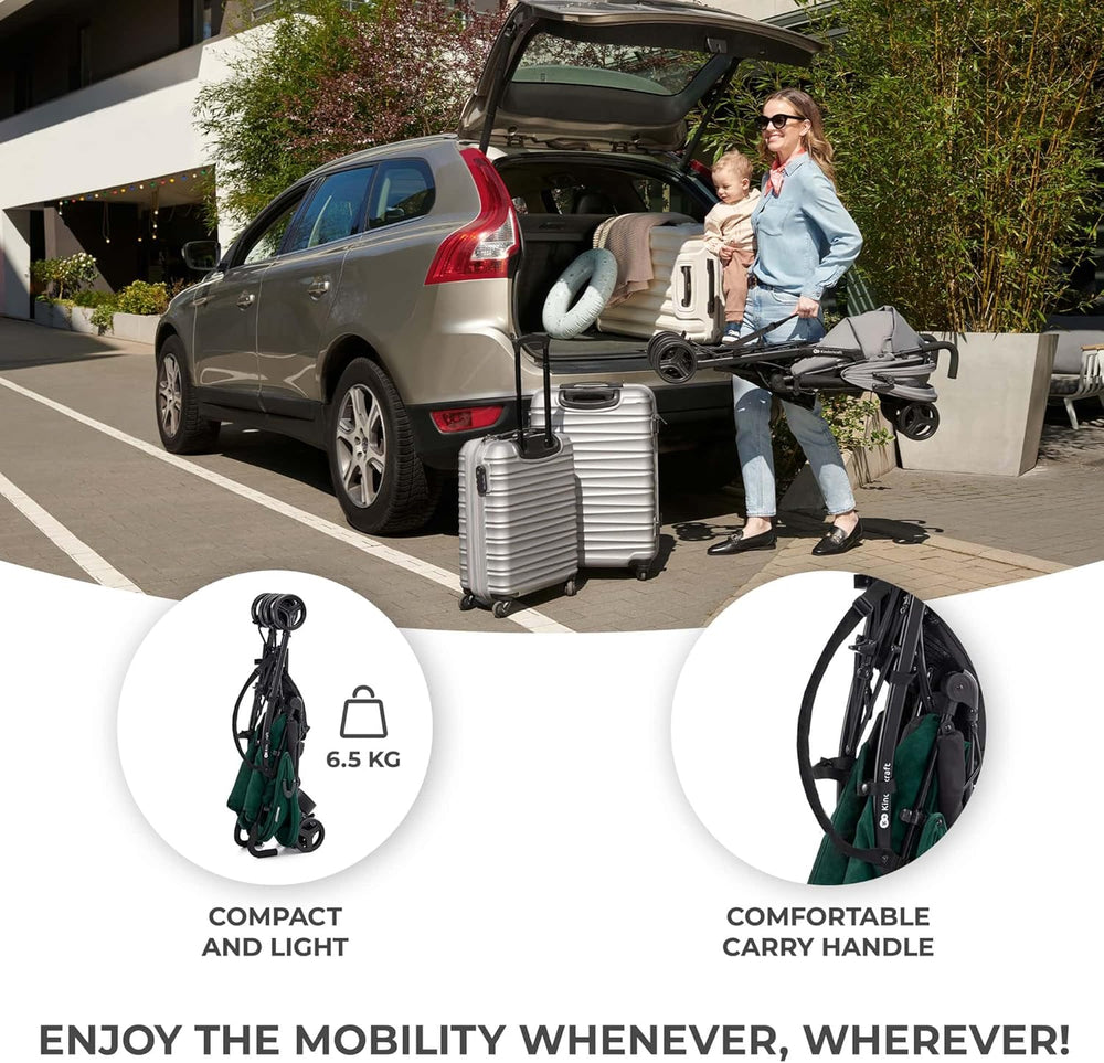 Kinderkraft TIK Pushchair, Lounger Pushchair, Lightweight - 6.5 kg, Rotating Front Wheels, Adjustable Handle, Continuous Backrest Adjustment, Quick Folding, Up to 17 kg, Green