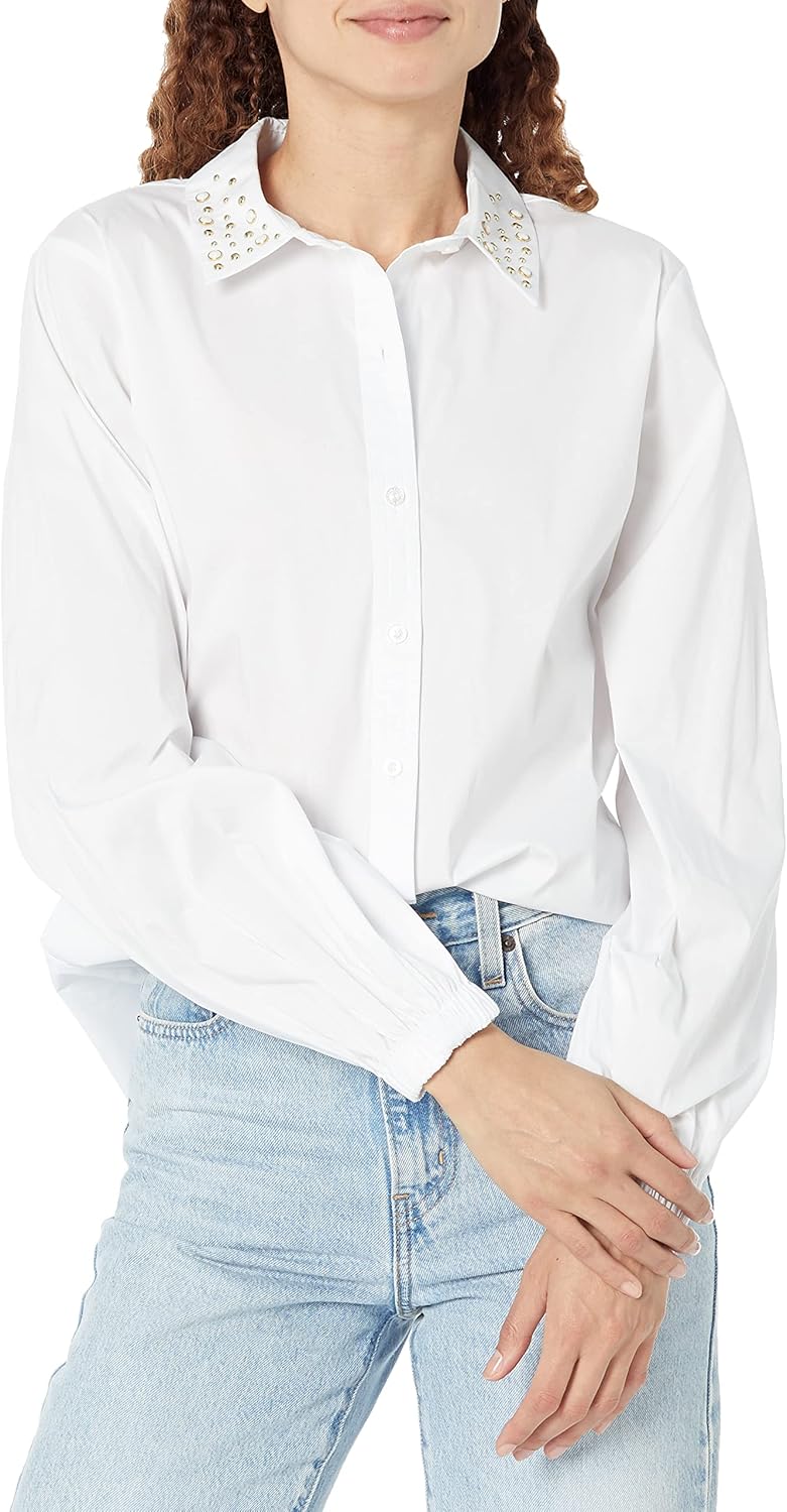 Women's Poplin Long Sleeve Stripe Everyday Fashion Sport Blouse - White