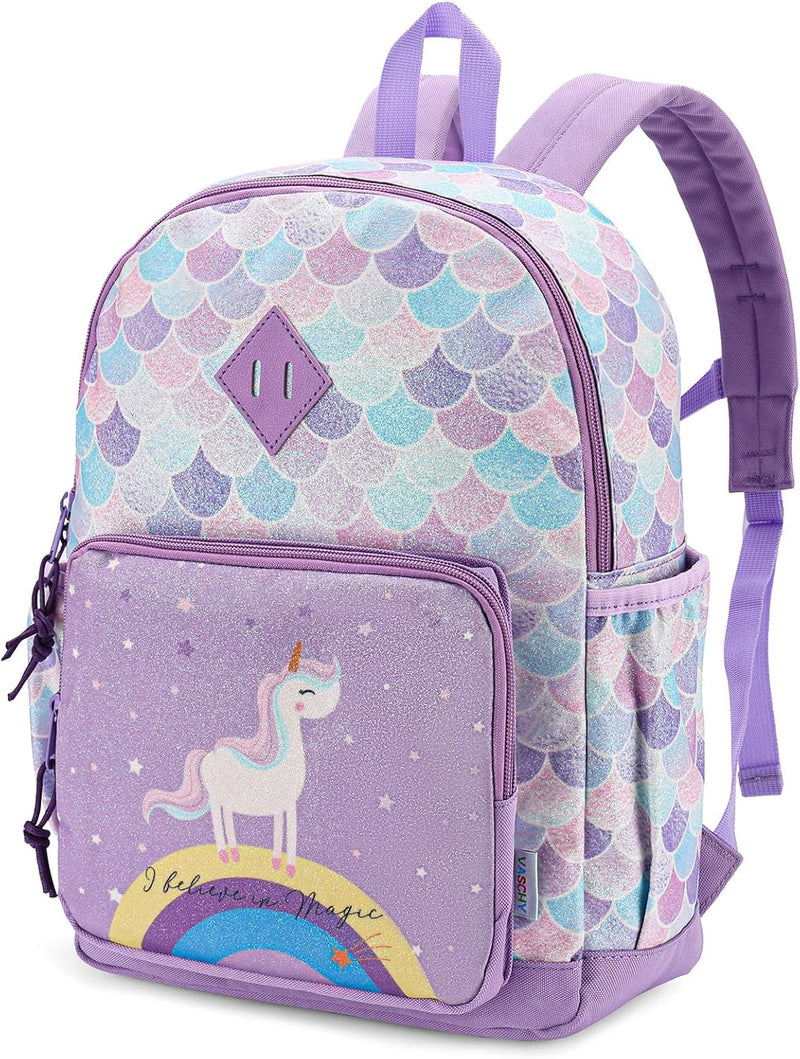 Girls' Backpack, Children's Backpack, Kindergarten Backpack, Elementary School Backpack with Chest Strap, Lightweight Girl Gift 2-8 Years Travel/Camping Backpack - Purple Unicorn