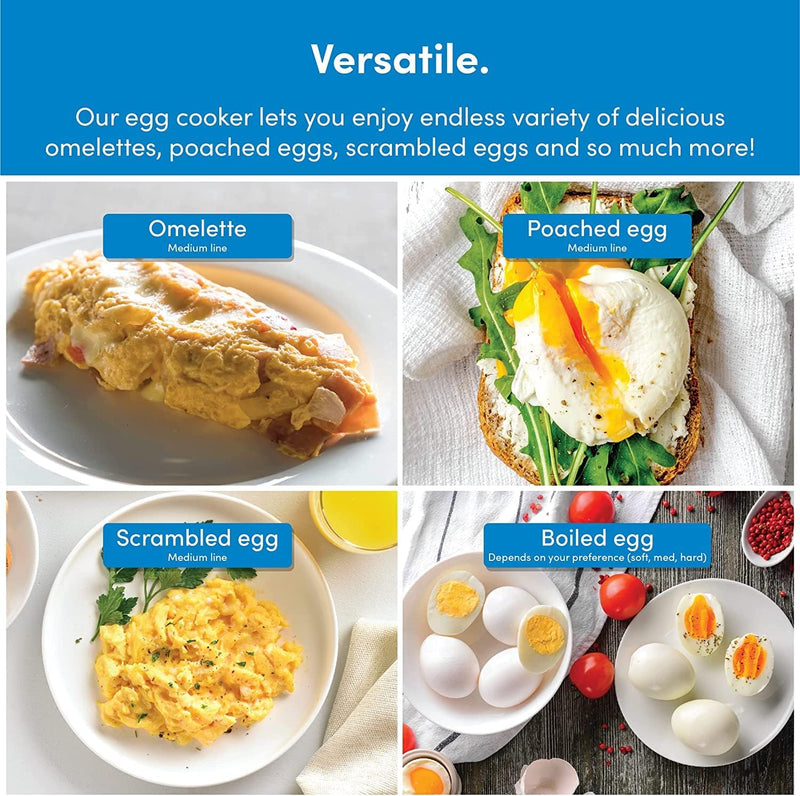 Rapid Egg Cooker 7 Egg Capacity Electric Egg Cooker for Boiled Eggs, Poached Eggs, Scrambled Eggs, or Omelettes with Auto Shut Off Feature - Silver Egg Boiler Electric Egg Cooker Perfect Soft Medium